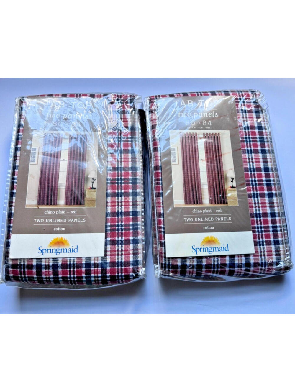 Springmaid Vintage Chino tab top curtains NEW, 4 panels 80 x 84 Red, Navy, Khaki